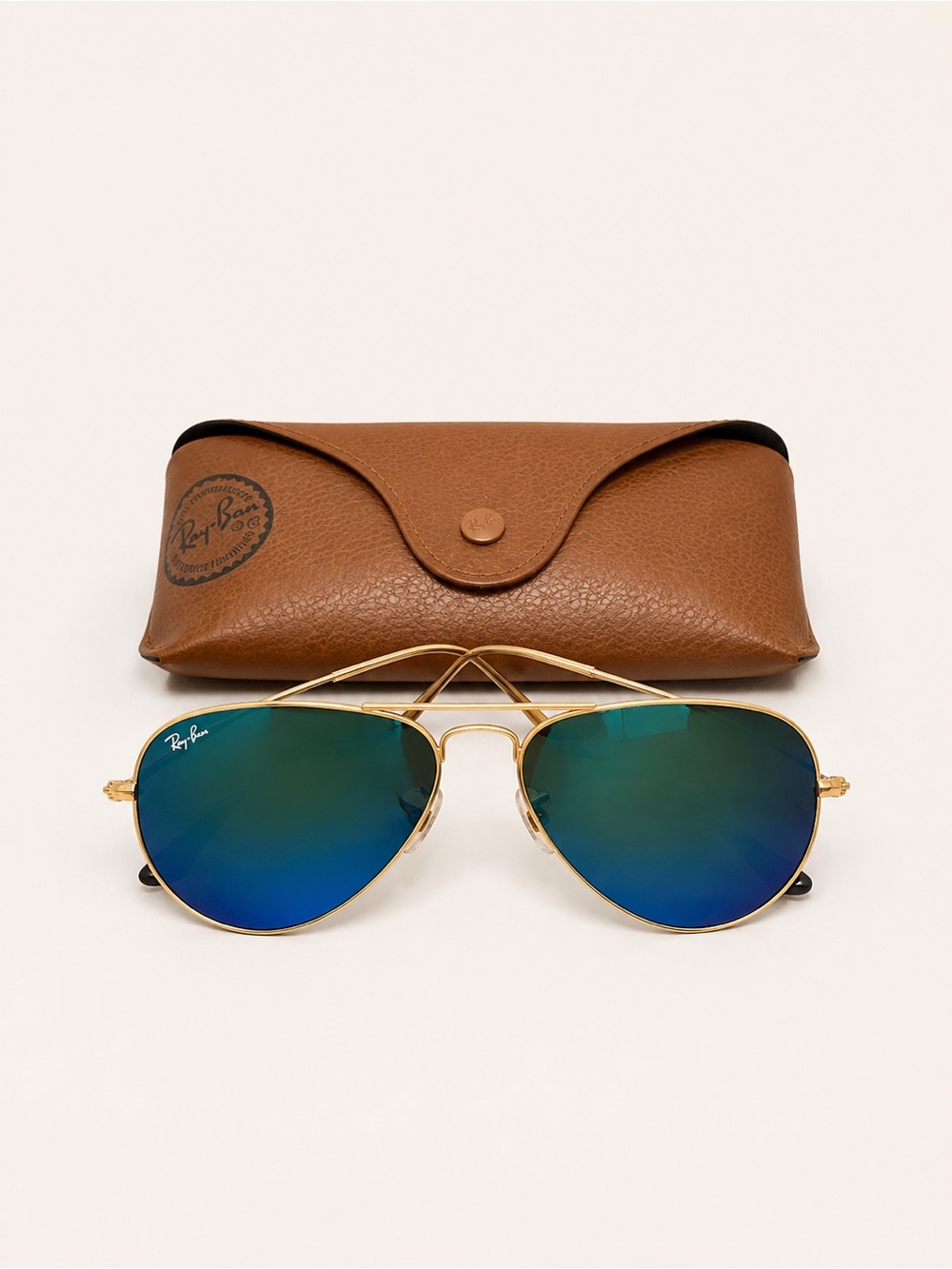 Ray-Ban Aviator Sunglasses with Blue Lenses and Gold Frame